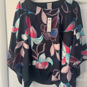 Chico's blue Floral Blouse with Pink and Blue Accents NWT